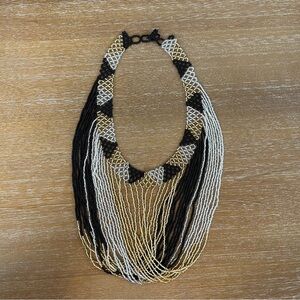 Elegant Black, Gold and Silver Beaded Necklace